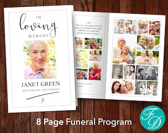 8 Page Funeral Program Template | 8 Page Celebration of Life Program | 8 Page Obituary Template | 8 Page Memorial Program | 0245