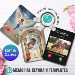 Memorial Keychain Template, Memorial Canva Template, The Call I Wish I Could Take, Phone Call From Heaven, Sympathy Gift, Photo Keyring Gift