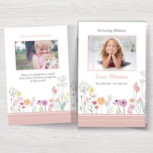 May include: A memorial card with a floral border and a photo of a young girl. The card reads "In Loving Memory" and "Lucy Thomas" with the dates "May 20th 2000 - Nov 30th 2018".