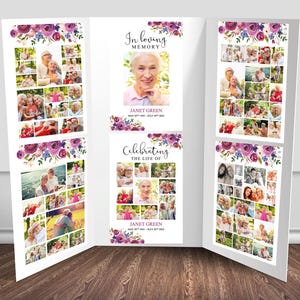 Funeral Poster & Welcome Sign Bundle with Purple Roses | Funeral Photo Display with 6 Memorial Posters for a Funeral Memory Board | 0136
