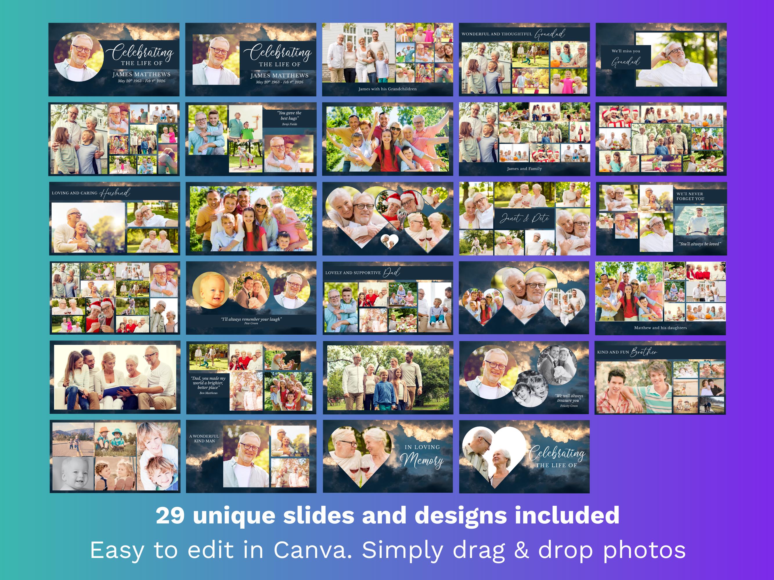 Funeral Slideshow Template Canva, Memorial Video Template, Funeral ...