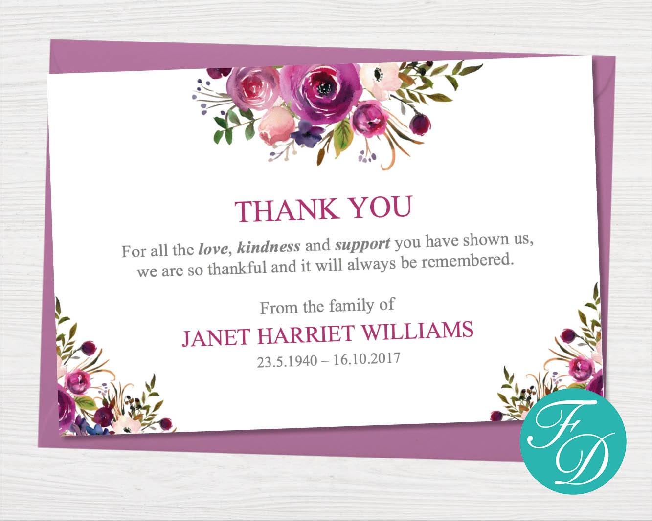 Funeral Thank You Notes Printable Funeral Thank You Cards | Etsy