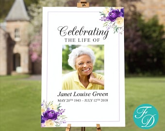 Floral Funeral Welcome Sign | Celebration of Life Poster | Funeral Poster | Funeral Sign | Memorial Poster | Funeral Memorial Sign | 0298