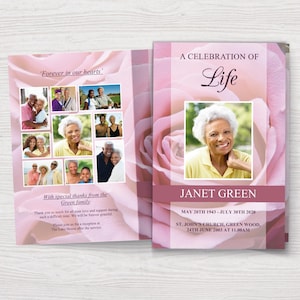 Pink Rose Funeral Program Template | Obituary Template | Order of Service | Memorial Programs | Memorial Service | Funeral Program | 0199