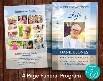 Funeral Program Template | Beach Funeral Order of Service | Obituary Template | Celebration of Life Program Template | Eulogy Template| 0036