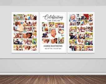 Minimalist Funeral Photo Collage Sign Set Templates, Funeral Welcome Sign Template, Celebration of Life, In Loving Memory, Memorial Poster
