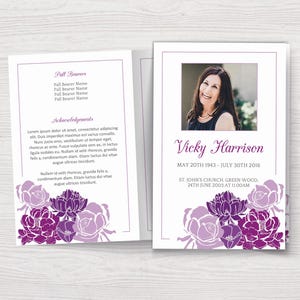 Purple Obituary Template | Funeral Program Template | Purple Order of Service | Purple Memorial Program | Celebration of Life Program