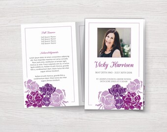 Sjabloon paarse overlijdensadvertentie | Sjabloon begrafenisprogramma | Paarse orde van dienst | Paars herdenkingsprogramma | Celebration of Life-programma
