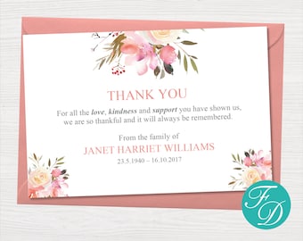 Yellow & Pink Funeral Thank You Cards | Funeral Template | Printable Funeral Thank You Cards | Funeral Thank You Cards | Funeral Card | 0101
