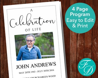 Funeral Program Template For Man | Loss of Husband Brother Father Grandpa | Celebration of Life Program Template | Obituary Template | 0247