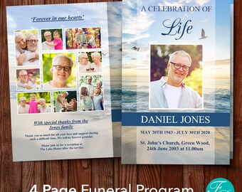 Funeral Program Template | Beach Funeral Order of Service | Obituary Template | Celebration of Life Program Template | Eulogy Template| 0036