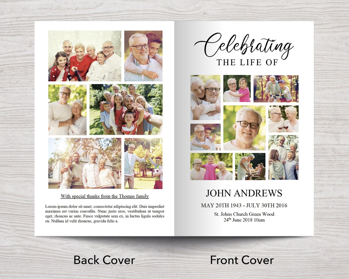 Photo Collage Funeral Program Template Celebration of Life Etsy