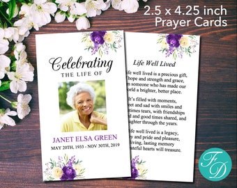 Funeral Prayer Card with Purple & Cream Flowers | Funeral Template | Funeral Favor | Funeral Keepsake | Funeral Card | Memorial Card | 0298