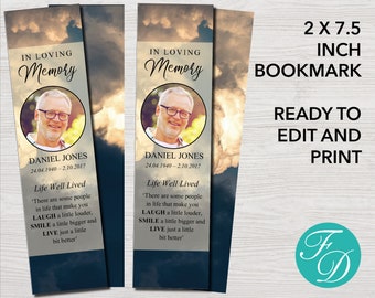 Sky Funeral Bookmark for Men | Funeral Template | Funeral Favors | Funeral Keepsake | Memorial Ideas | Funeral Ideas | 0001