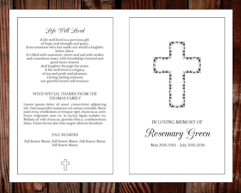 Catholic Cross Funeral Program Template Memorial Program Etsy