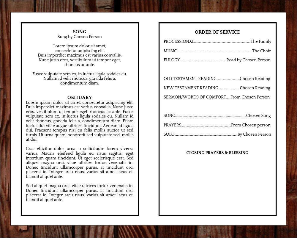 Traditional Funeral Program Template Simple Celebration of Etsy UK