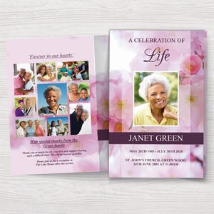 Funeral Program Template for Woman | Pink Funeral Program | Loss of Loved One | Funeral Brochure | Obituary Booklet | Memorial Flyer | 0150