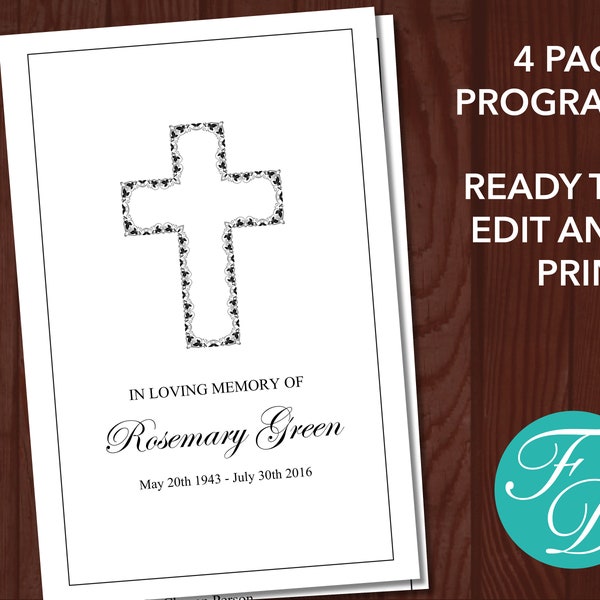 Catholic Cross Funeral Program Template | Memorial Program | Order of Service | Catholic Memorial Service | Catholic Cross Funeral Template