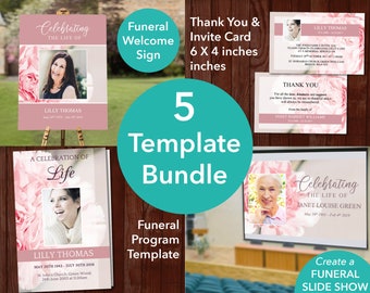 Funeral Bundle - Funeral Program Template, Funeral Welcome Sign, Funeral Thank You & Invite, Funeral Slideshow included | 0112