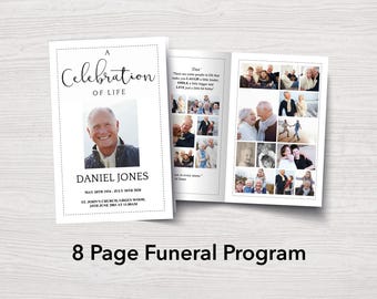 8 Page Classic Funeral Program Template for Men | 8 Page Obituary Template for Man | Celebration of Life | Memorial Program | 0247