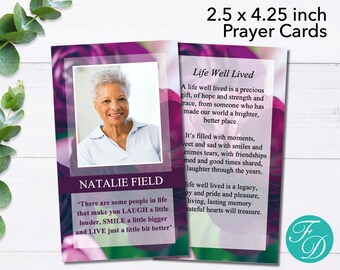 Purple Funeral Prayer Card | Funeral Favor | Funeral Template | Celebration of Life |  Funeral Card | 0230