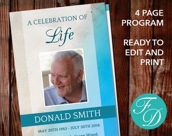 Ocean Funeral Program Template | Celebration of Life Program | Ocean Memorial Program | Obituary Template | Beach Funeral Template Program