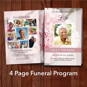 Pink Carnations Funeral Program Template | Obituary Template | Celebration of Life | Funeral Order of Service | Memorial Programs | 0112