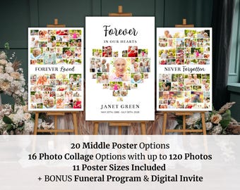 Heart Funeral Poster Bundle, Canva Memorial Photo Boards, In Loving Memory Funeral Collage Set, Custom Funeral Memory Boards, Memorial Photo
