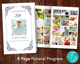 8 Page Funeral Program Template | Celebration of Life | Order of Service | Memorial Programs | Memorial Service | Obituary Template | 0272