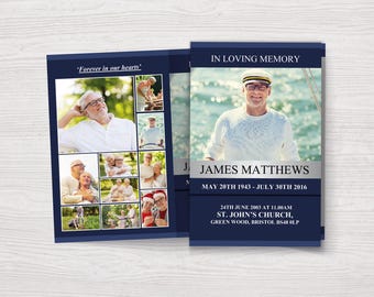 Classic Funeral Program Template for Men | Blue Obituary Template | Celebration of Life Program | Funeral Program for Man | 0024