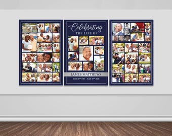 Funeral Photo Display for Men, Blue and Silver  | Celebration of Life Poster | Funeral Welcome Sign For Men | Memorial Poster for Men | 0024