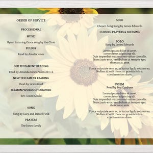 Sunflower Funeral Program Template 8 Page Order of Service 8 Page Sunflower Memorial Program Memorial Service Celebration of Life image 4