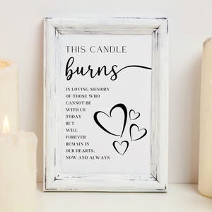 Memorial Candle Sign for Minimalist Wedding, This Candle Burns Sign, Wedding Memory Sign, Memorial Wedding Sign, In Loving Memory Table Sign