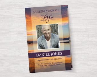 Sunset Funeral Program Template for Men, Manly Celebration of Life Program, Husband Memorial Program, Loss of Father Obituary Template