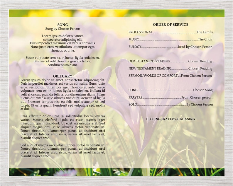 Purple Flowers Funeral Program Template Floral Obituary Etsy