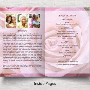 Pink Rose Funeral Program Template Obituary Template Order of Service Memorial Programs Memorial Service Funeral Program 0199 image 3