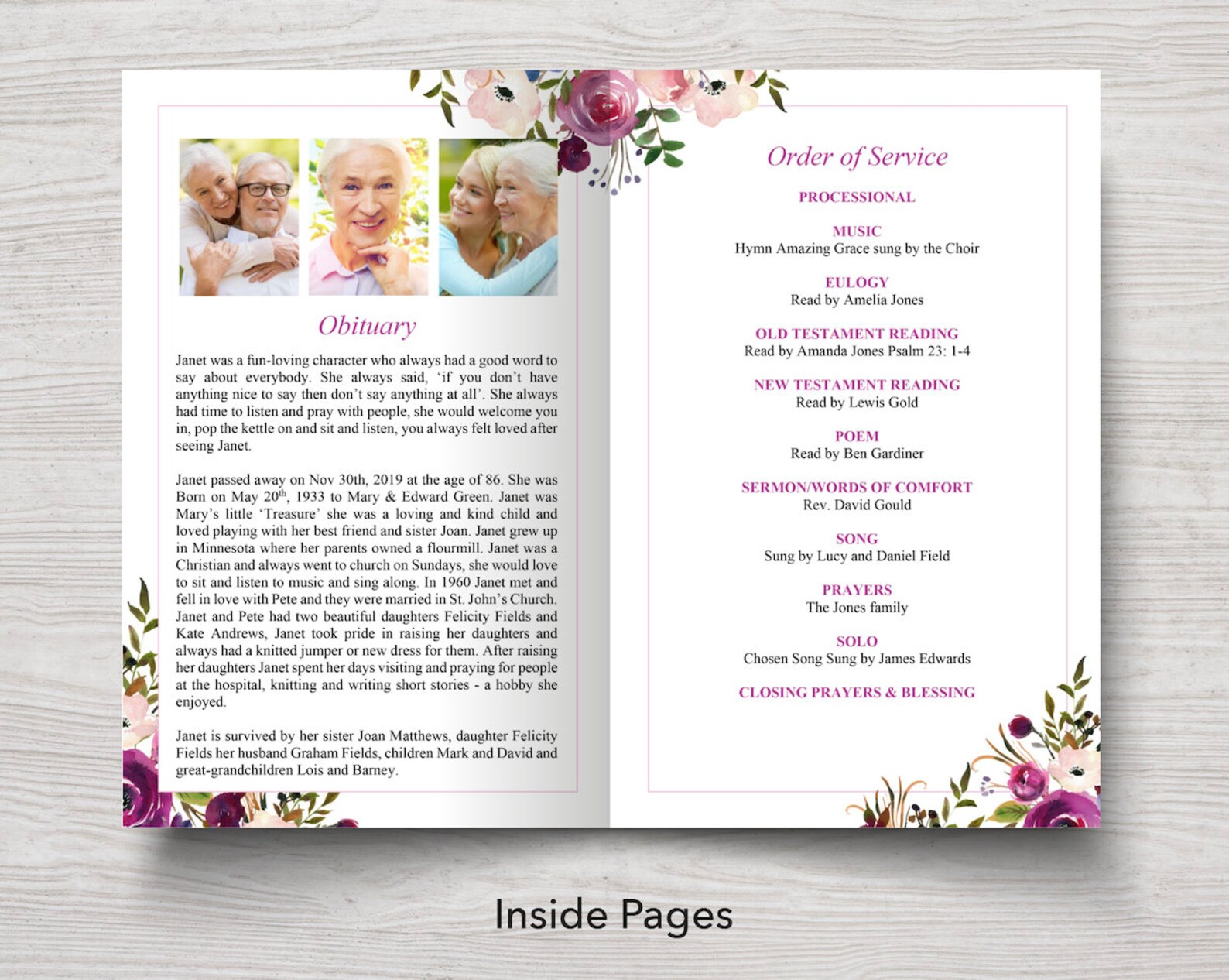 8 Page Funeral Program Template Bundle Includes 8 Page Etsy Canada