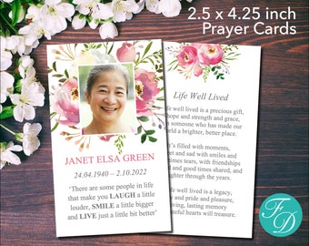 Pink Watercolor Funeral Prayer Card | Funeral Template | Celebration of Life | Funeral Ideas | Prayer Card | Funeral Favor | 0131