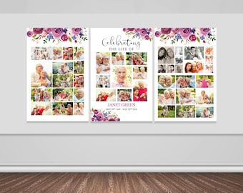 Funeral Poster with Purple Flowers | Funeral Memory Board | Celebration of Life Poster | Funeral Photo Display | Memorial Poster | 0136