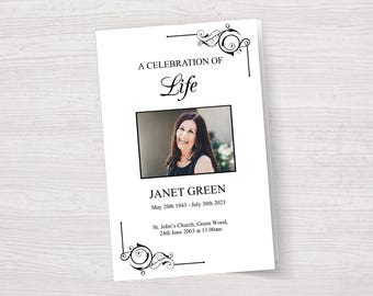 Funeral Program Template with Black Design | Celebration of Life Program | Obituary Template | Memorial Service | Memorial Program | 0262