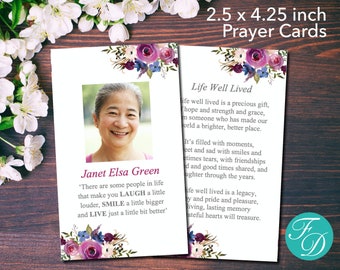 Purple Funeral Prayer Card | Funeral Favor | Funeral Template | Funeral Keepsake | Funeral Card | 0136