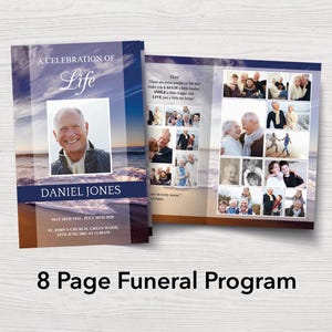 8 Page Funeral Program Template | 8 Page Obituary Template | Beach Memorial Program with 8 Pages | Beach Celebration of Life Program | 0005