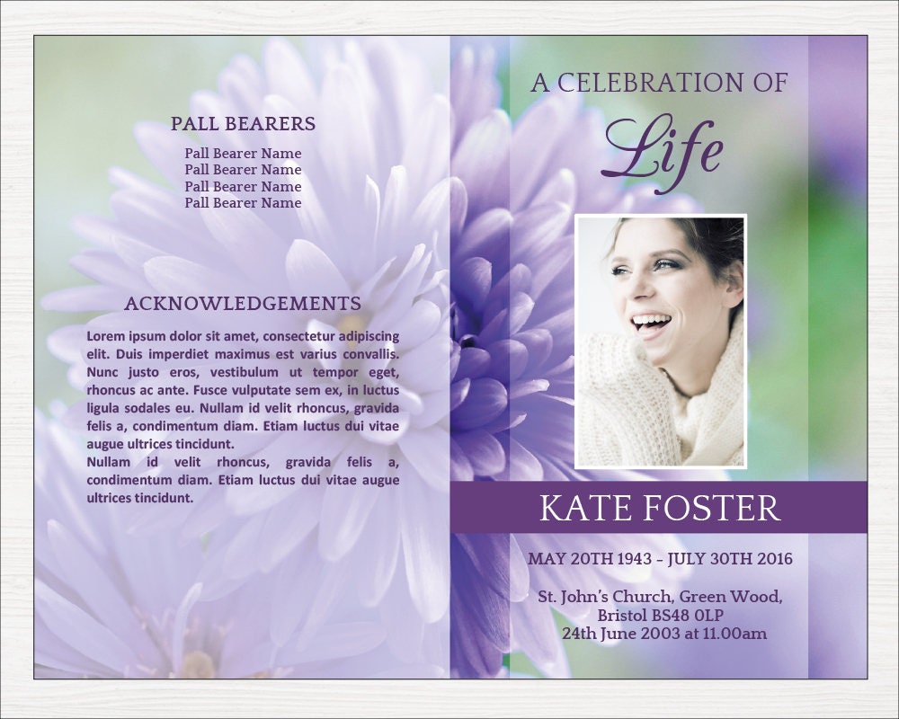 Purple Funeral Program Template Celebration of Life Program - Etsy
