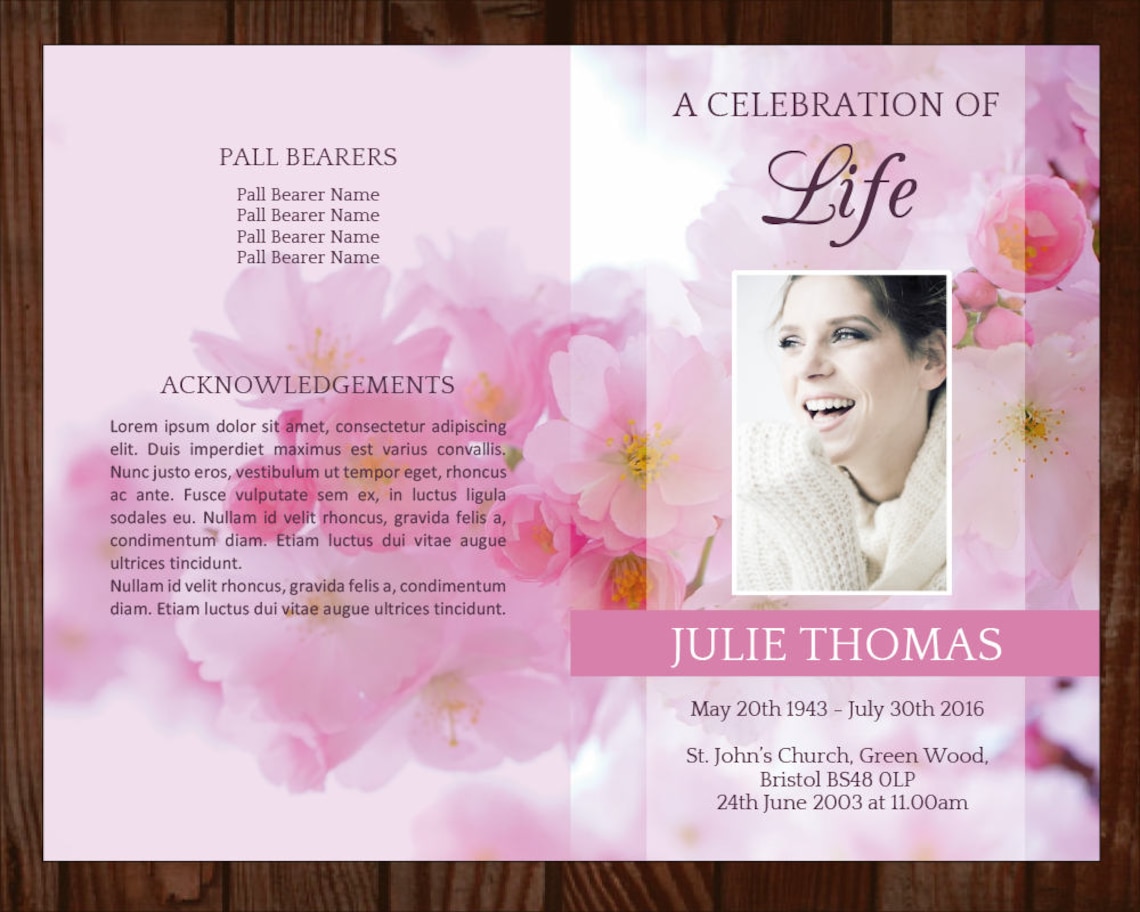 Pink Funeral Program Template Celebration of Life Program - Etsy