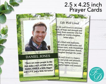 Forest Funeral Prayer Card for Men | Funeral Template | Funeral Favor | Editable Prayer Card | Green Funeral Card | 0023