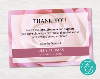 Funeral Thank You Cards - Pink Rose | Thank You Cards for Funeral | Celebration of Life Thank You Cards | Memorial Thank You Cards | 0199