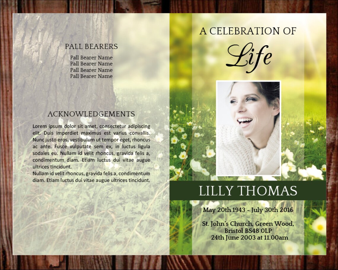 Celebration of Life Program Template Funeral Program | Etsy