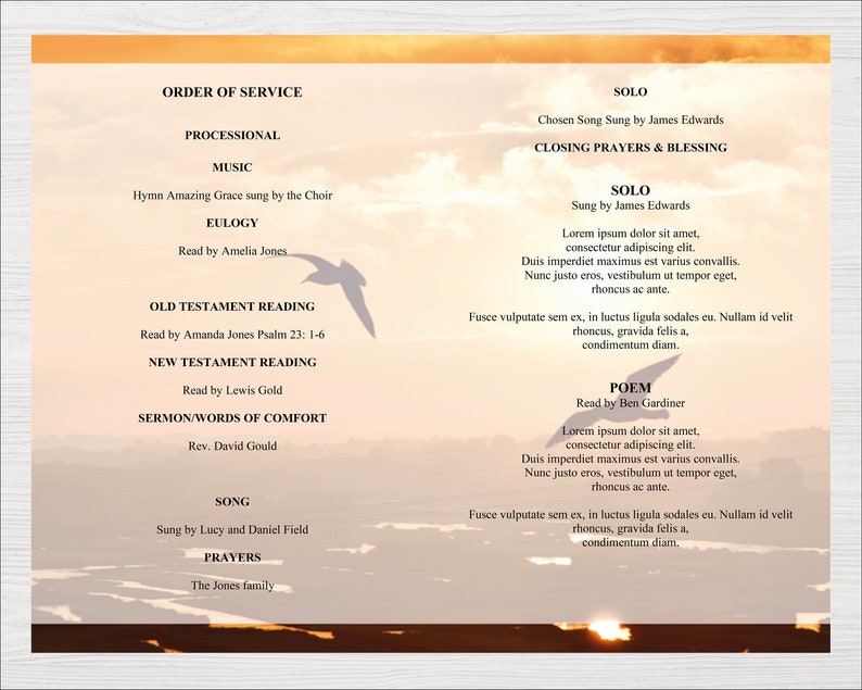 Sunset Funeral Program Template Funeral Printables 8 Page Sunset Program Memorial Programs Memorial Service Obituary Template