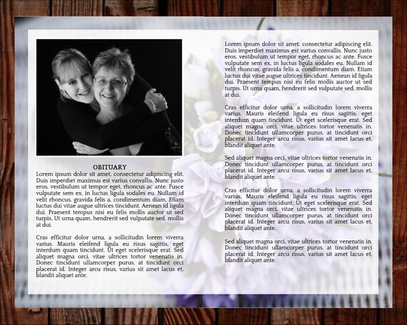8 Page Purple Bouquet Funeral Program Template Prayer Card Etsy