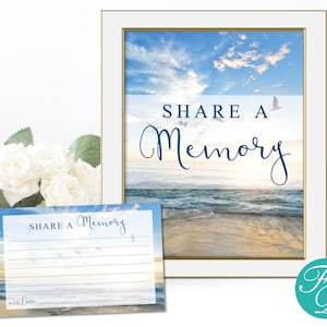 Beach Share a Memory Sign & Cards - Signo funerario para hombres / Signo conmemorativo de la playa / Ideas conmemorativas / Funeral / 0036
